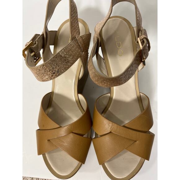 Aldo Regnano Platform Cognac Wedge Sandal Shoe US 9 / EUR 40 Spring - Picture 8 of 9